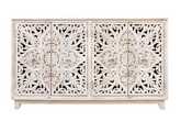 Antique Indian Jali Hand Carved Solid Wooden Sideboard Whitewash 165x45x97cm A0276